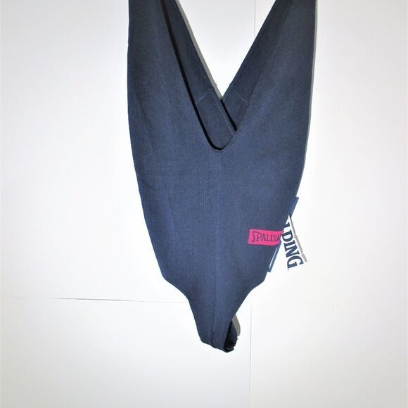 SPALDING PEACOAT BLUE PLUNGE DEEP V-NECK SEAMLESS BODYSUIT SIZE MEDIUM NWT - Picture 7 of 13